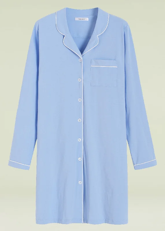 Women's Cotton Nightshirt Button Up Long Sleeves Sleep Shirt