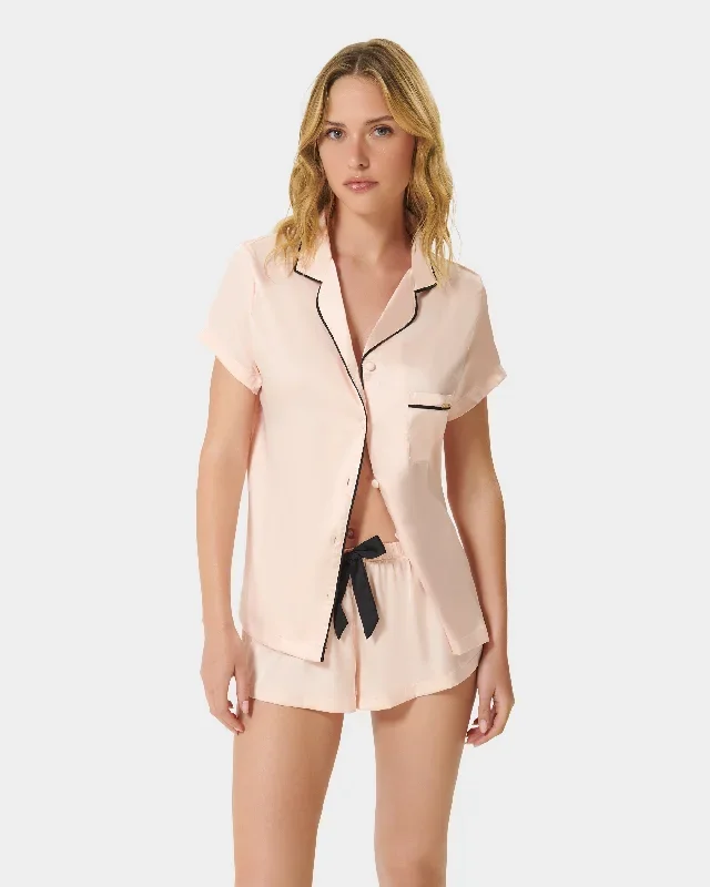 Abigail Shirt and Short Set Pale Pink/Black