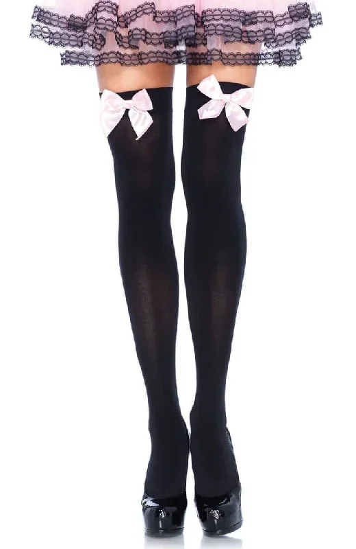 Black thigh highs with baby pink bow