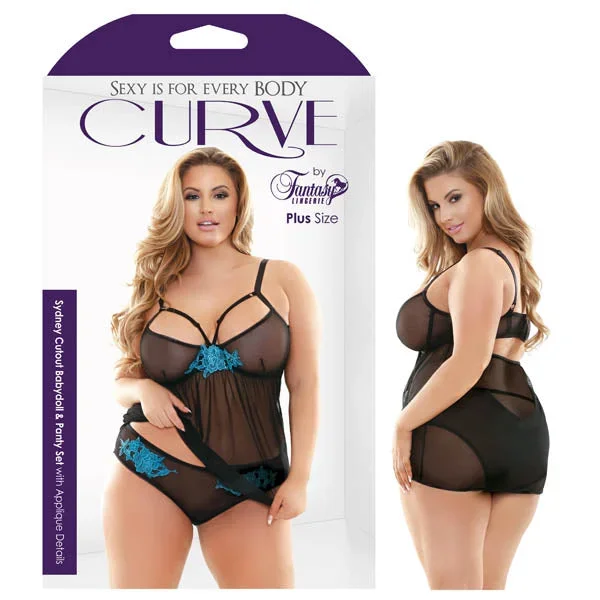 Curve Sydney Cutout Babydoll & Panty Set With Applique Details