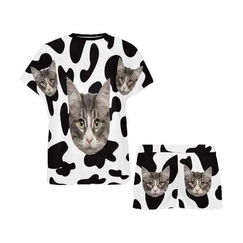 custom-face-pajamas-cow-kitty-sleepwear-personalized-womens-short-pajama-set