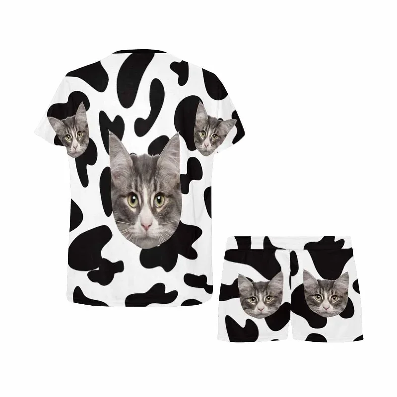 custom-face-pajamas-cow-kitty-sleepwear-personalized-womens-short-pajama-set