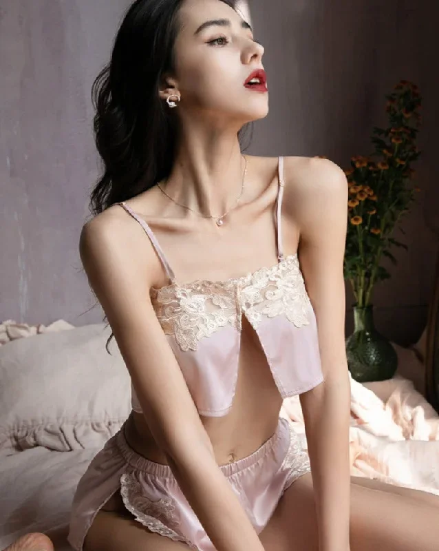 dreamy-two-piece-set-silk-pajamas-top-shorts-lace-sleepwear