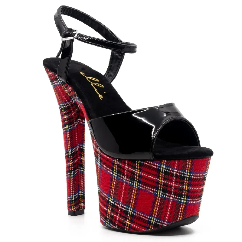 Ellie Shoes Mary 7"" Stiletto Plaid Platform Sandal