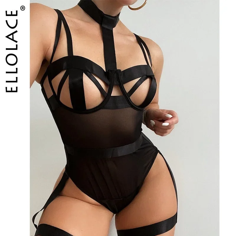 Hollow Out Bodysuit Halter Sexy Lace Erotic Top