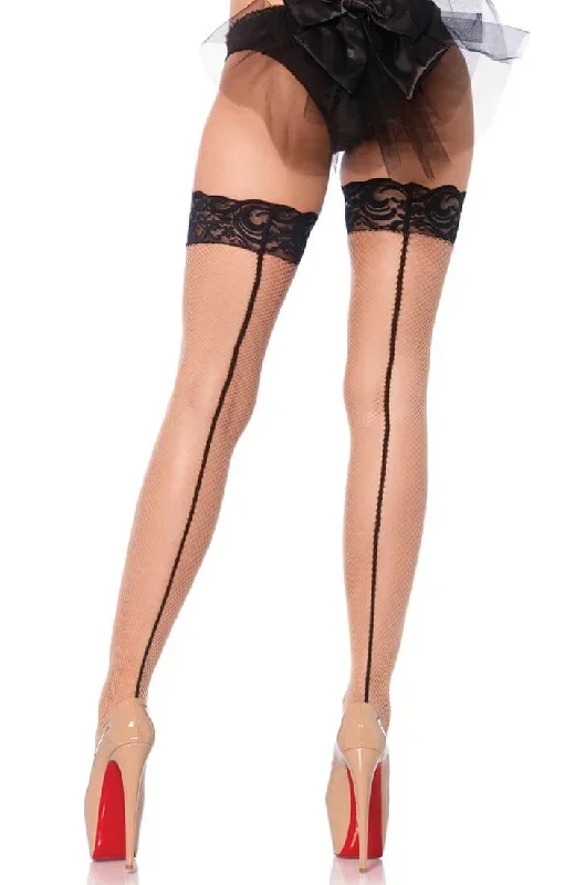 Fishnet stay up stockings with backseam