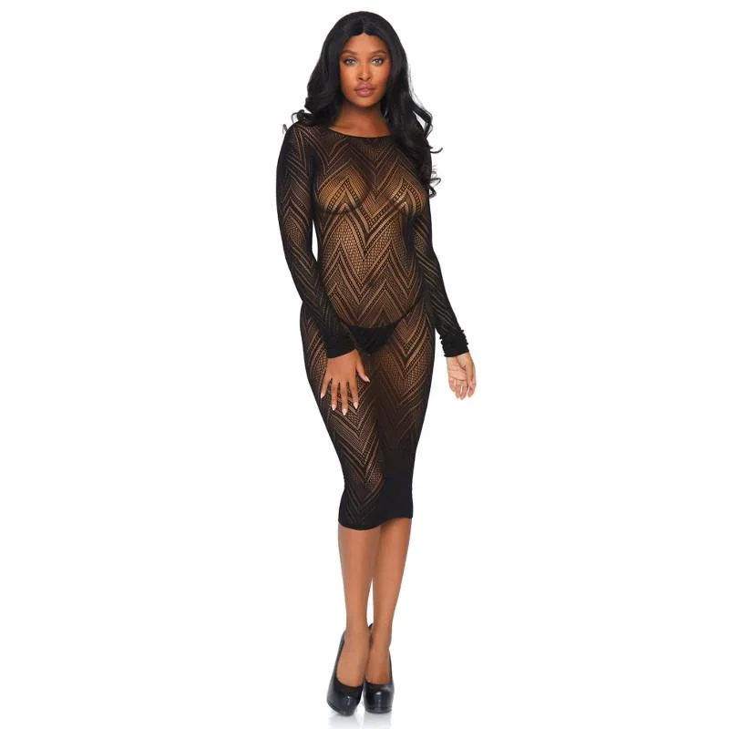 Long Sleeve Body Con Dress Black - Leg Avenue