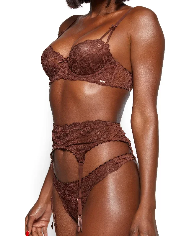 Love, Vera Nude Floral Lace & Mesh Garter Chocolate Fondant