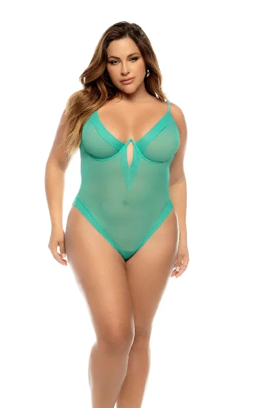 Mapale Queen Debra Radiate Bold Transparent Mesh Bodysuit Jade Green