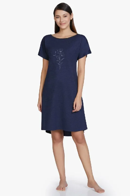 Cotton Blend Sleep Dress - Navy