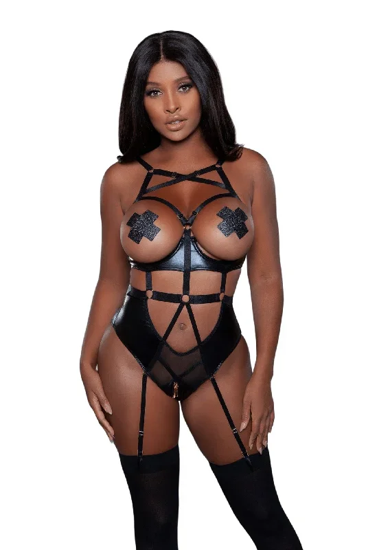 Open Cup Vinyl Fetish Bodysuit