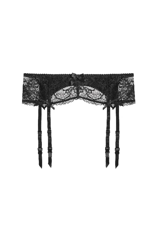 Sexy Black Floral Lace Trim Garter Belt Lingerie