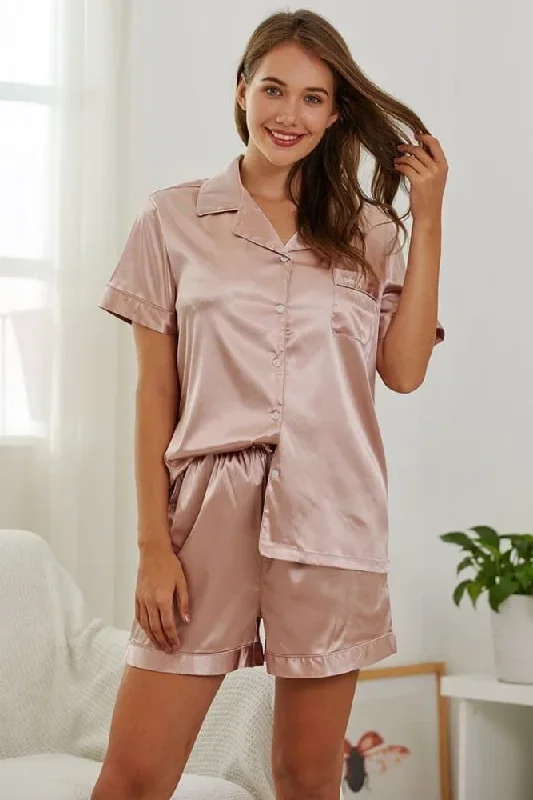 Satin Silk Short Sleeve Pajamas Set