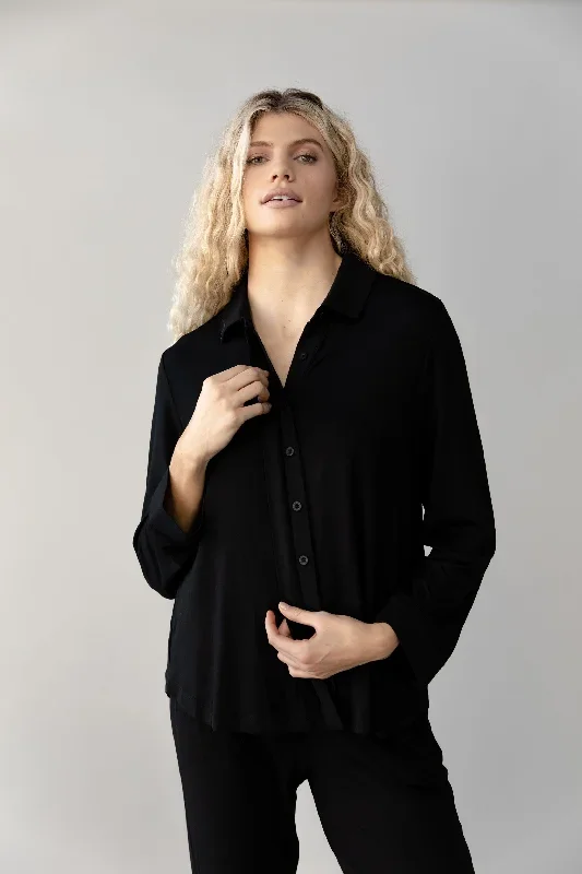 Stretch Knit Bamboo Collared Long Sleeve Button Down